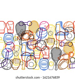 Seamless pattern with sport icons. Stylized athletic equipment illustration.