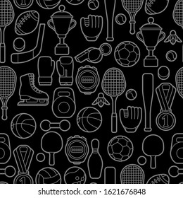 Seamless pattern with sport icons. Stylized athletic equipment illustration.