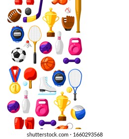 Seamless pattern with sport icons. Stylized athletic equipment illustration.