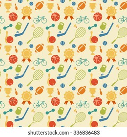 Seamless pattern with sport icons. Vector illustration