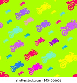 Seamless pattern of sport motorcycle in  neon colours; for wrapping paper; wallpaper; fabric pattern; backdrop; print; gift wrap; cover of notebook; envelope; stationary decoration