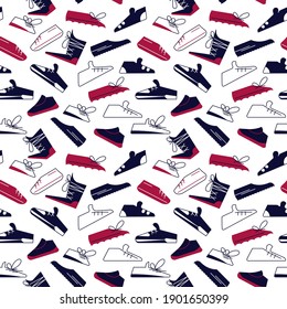 Seamless pattern from sport shoes. Sport sneakers isolated on white background. Vector illustration.