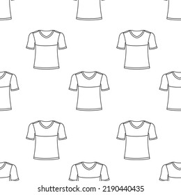 Nahtloses Muster mit T-Shirt-Vorderansicht, handgezeichnet, doodle Umriss-Vektorgrafik