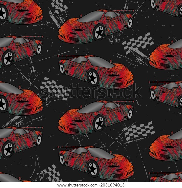 Seamless\
pattern with sports cars and grunge\
texture