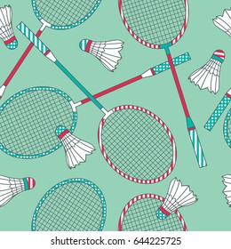 Seamless pattern with sports equipment. Colorful background vector. Illustration with tennis rackets and shuttlecocks. Decorative wallpaper, good for printing