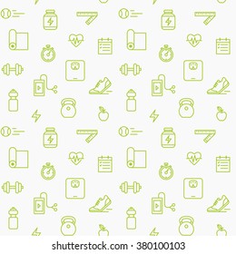 Seamless pattern with sports and fitness icons.