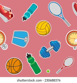 Seamless pattern of sports objects. Bright cartoon background. Eps 10 vector illustration.