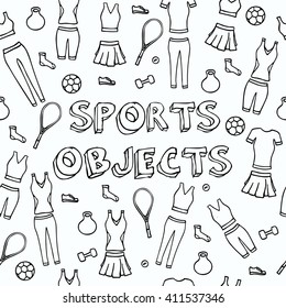 Seamless pattern with sports objects. Vector illustration.