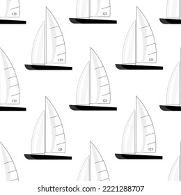 Seamless pattern with sports sailboat on white background. Yacht backgdrop. Print for wallpaper for children room.