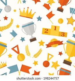 Seamless pattern sports theme with awards and trophies. Eps 10