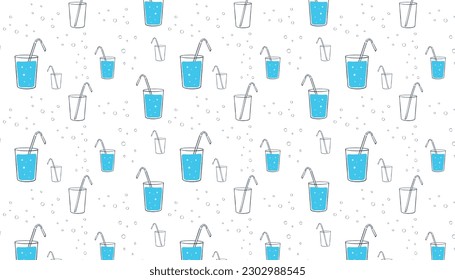 seamless pattern, sports water bottle, water with lemon, water bottle, glass of water with straw, drinking tracker