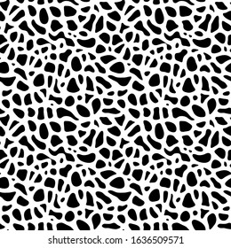 Seamless pattern with spots. Abstract background with cells. Simple liquid figures. Black and white texture. 