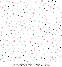 Seamless pattern with spots, dots, confetti on white backgrouns. For wrapping paper, decoration, birthday party. Vector