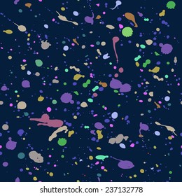 Seamless pattern of spots. Handmade. Space vector pattern of ink spots. Background. Dirty graphic art repeat backdrop with overlap ink spots, scanned and traced.