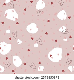 Seamless pattern with spots and hearts, vector illustration for Valentine's Day.