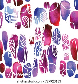 Seamless pattern with spots of paint. Fresh, summer pattern. Drawing by hand. Stylish background. Blue and pink.
