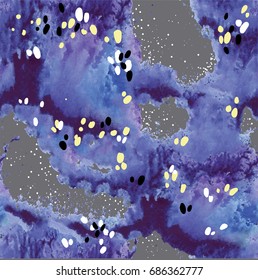 Seamless pattern with spots of paint. Stylish watercolor pattern. Bright spots, paint splashes and dots.