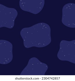 Seamless pattern spots with stars flying in space in a cartoon children's multicolored fun style. wallpaper, social media. vector illustration on space background.