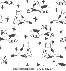 Patrón sin fisuras con gatos manchados en estilo dibujado a mano. Elemento para decoración diseño impresión de fondo de fondo envoltura de Fondo de pantalla Anuncio textil