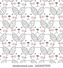 Seamless pattern with spotted dogs outline. Line art dogs collection on white. Cute animals. Kids style doggy characters faces. Doodle lovely pets backdrop. Childish apparel design
