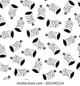 Seamless pattern, spray can with paint, black on white background, vector