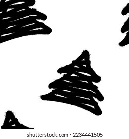 Seamless pattern of sprayed christmas tree with overspray in black over white. Vector illustration template