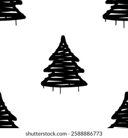 Seamless pattern of sprayed christmas tree with overspray in black over white. Vector illustration template Eps 10