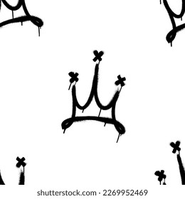 Seamless pattern of sprayed crown with overspray in black over white. Vector illustration template