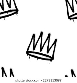 Seamless pattern of sprayed crown with overspray in black over white. Vector illustration template