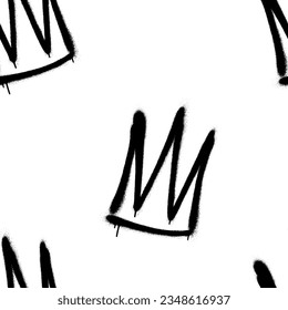 Seamless pattern of sprayed crown with overspray in black over white. Vector illustration template