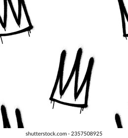 Seamless pattern of sprayed crown with overspray in black over white. Vector illustration template