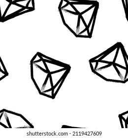 Seamless pattern of sprayed diamond symbol. Vector illustration with overspray in black over white.