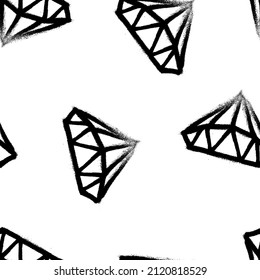 Seamless pattern of sprayed diamond symbol. Vector illustration with overspray in black over white.