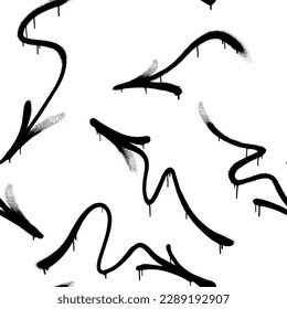 Seamless pattern of sprayed graffiti arrows with overspray in black over white. Vector illustration template