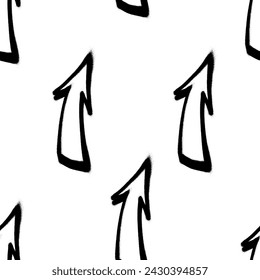 Seamless pattern of sprayed graffiti arrows with overspray in black over white. Vector illustration template
