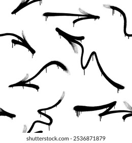 Seamless pattern of sprayed graffiti arrows with overspray in black over white. Vector illustration template