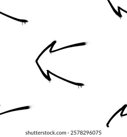 Seamless pattern of sprayed graffiti arrows with overspray in black over white. Vector illustration template EPS 10
