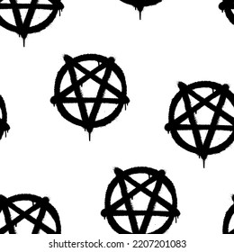 Seamless pattern of sprayed pentagram icon in black over white. Man symbol. Gender symbol. Vector illustration template
