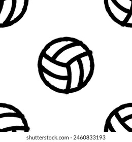 Seamless pattern of sprayed volleyball icon with overspray in black over white. Vector illustration