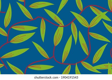 Seamless pattern of spreading long green leaves. suitable for background, fashion, decoration, etc.