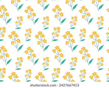 Patrón sin costuras con una ramita de flores amarillas dibujadas a mano. Fondo floral de primavera verano para la tela, textil, papel pintado, papel de embalaje.eps 10