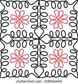 Seamless pattern sprig plant black red on white abstract background