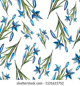 Seamless pattern from sprig Scilla flower