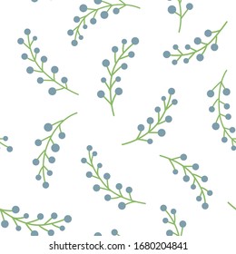 Seamless pattern with sprigs of berries. Berries are on a white background