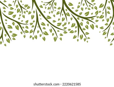 Patrón sin foco de brotes con hojas verdes. Plantas decorativas.