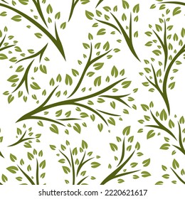 Patrón sin foco de brotes con hojas verdes. Plantas decorativas.