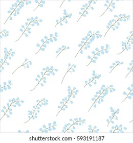 Seamless pattern of sprigs of Lily of the valley on white background.
