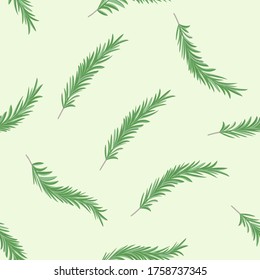 Seamless pattern with sprigs of rosemary on a light green background.