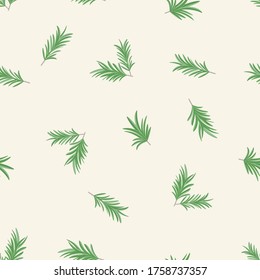 Seamless pattern with sprigs of rosemary on a light beige background.