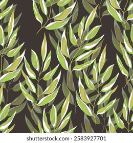 Seamless pattern with sprigs. Vector stock illustration for fabric, textile, wallpaper, posters, paper. Fashion print. Branch with monstera leaves. Doodle style.